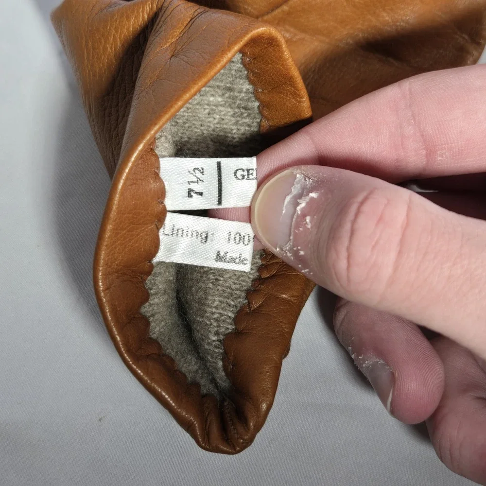 Vintage Saks Fifth Ave Womens 7.5 Brown Leather Glove Cashmere Lined Made Italy